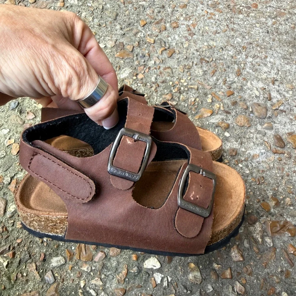 Lucky Brand Blanc Brown Double Strap Cork Sandals Toddler Size 8M